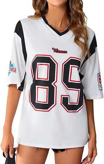 Women's Jersey Shirts Oversized Letter Print Graphic Tees V Neck Half Sleeve T Shirt Summer Tops (Copy) - Image 9