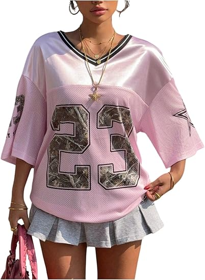 Jersey Shirts for Women Y2k Oversized Graphic Tees V Neck Half Sleeve Cute Soccer Streetwear Tops - Image 6