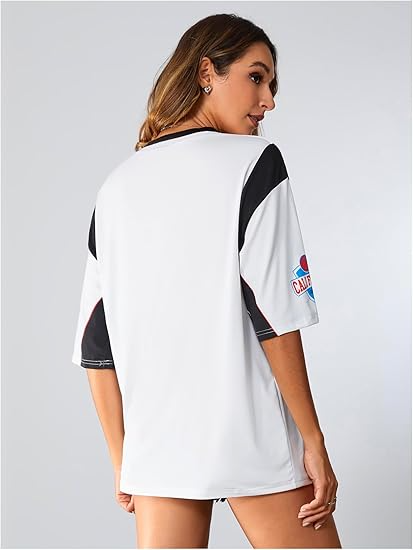 Women's Jersey Shirts Oversized Letter Print Graphic Tees V Neck Half Sleeve T Shirt Summer Tops (Copy) - Image 8