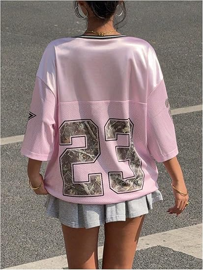 Jersey Shirts for Women Y2k Oversized Graphic Tees V Neck Half Sleeve Cute Soccer Streetwear Tops - Image 5