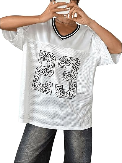 Jersey Shirts for Women Y2k Oversized Graphic Tees V Neck Half Sleeve Cute Soccer Streetwear Tops - Image 4