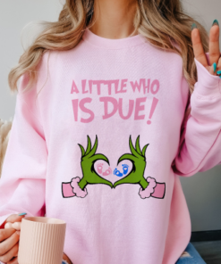 Christmas Pregnancy Reveal Grinch Sweatshirt, A Little Who Is Due Shirt, Christmas Holiday Maternity Sweatshirt, Christmas Pregnant Shirt, Winter Pregnancy Announcement Sweater, Baby Reveal Xmas Party Shirt