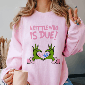 Christmas Pregnancy Reveal Grinch Sweatshirt, A Little Who Is Due Shirt, Christmas Holiday Maternity Sweatshirt, Christmas Pregnant Shirt, Winter Pregnancy Announcement Sweater, Baby Reveal Xmas Party Shirt