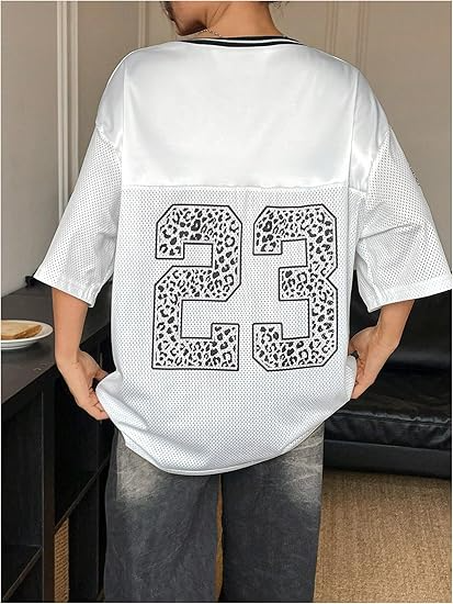 Jersey Shirts for Women Y2k Oversized Graphic Tees V Neck Half Sleeve Cute Soccer Streetwear Tops - Image 3