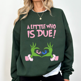 Christmas Pregnancy Reveal Grinch Sweatshirt, A Little Who Is Due Shirt, Christmas Holiday Maternity Sweatshirt, Christmas Pregnant Shirt, Winter Pregnancy Announcement Sweater, Baby Reveal Xmas Party Shirt - Image 6