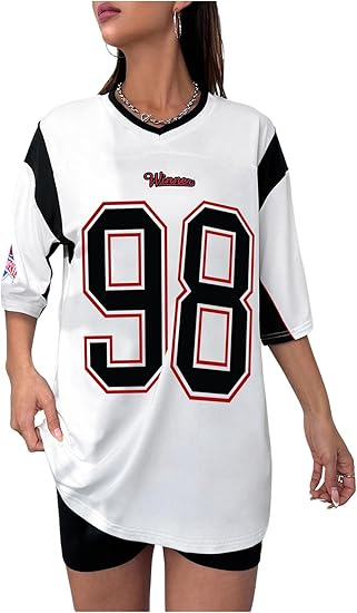 Women's Jersey Shirts Oversized Letter Print Graphic Tees V Neck Half Sleeve T Shirt Summer Tops (Copy) - Image 6