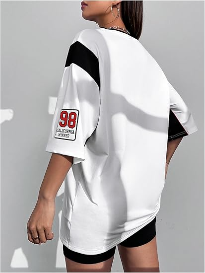 Women's Jersey Shirts Oversized Letter Print Graphic Tees V Neck Half Sleeve T Shirt Summer Tops (Copy) - Image 5