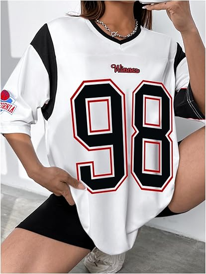 Women's Jersey Shirts Oversized Letter Print Graphic Tees V Neck Half Sleeve T Shirt Summer Tops (Copy) - Image 4