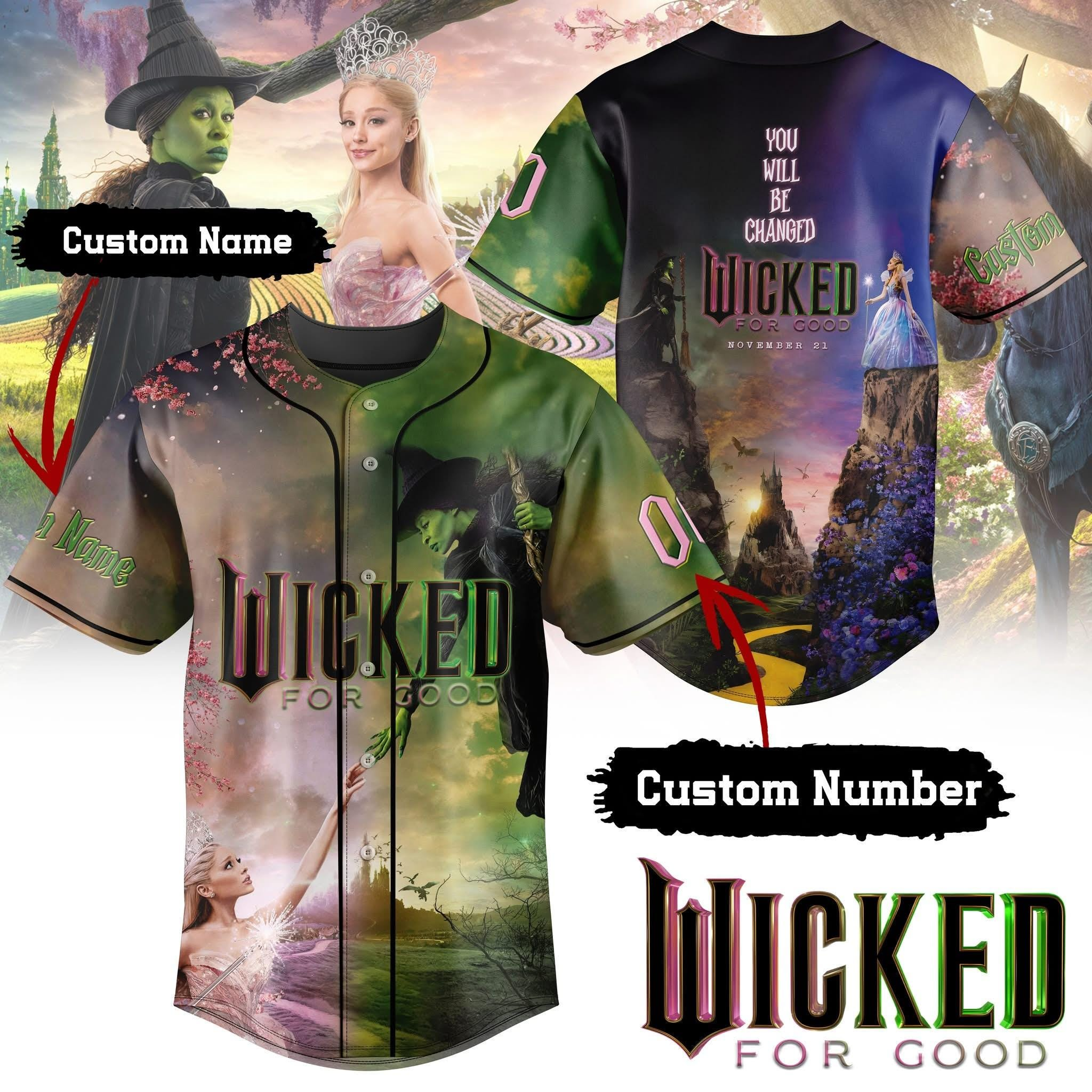 Custom Wicked Baseball Jersey, Elphaba And Glinda Jersey Shirt, Musical Gifts For Wicked Fans, Wicked Merch Shirt, Green Witch Shirt