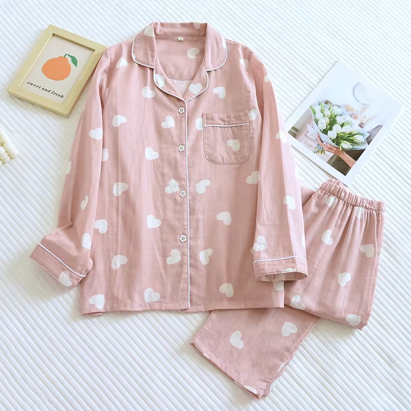 New Spring and Autumn Pajama Set Women's 100% Cotton Long Sleeve Pants Two Piece Love Lovely Sweet Home Furnishing Set - Image 4