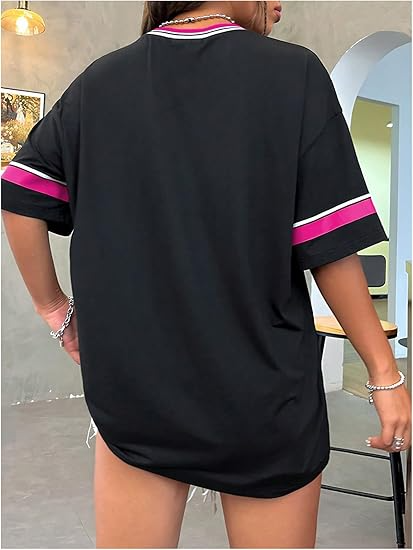 Women's Oversized Jersey Shirts V Neck Graphic Tees Summer Baggy Blokecore T-Shirt Tops - Image 11