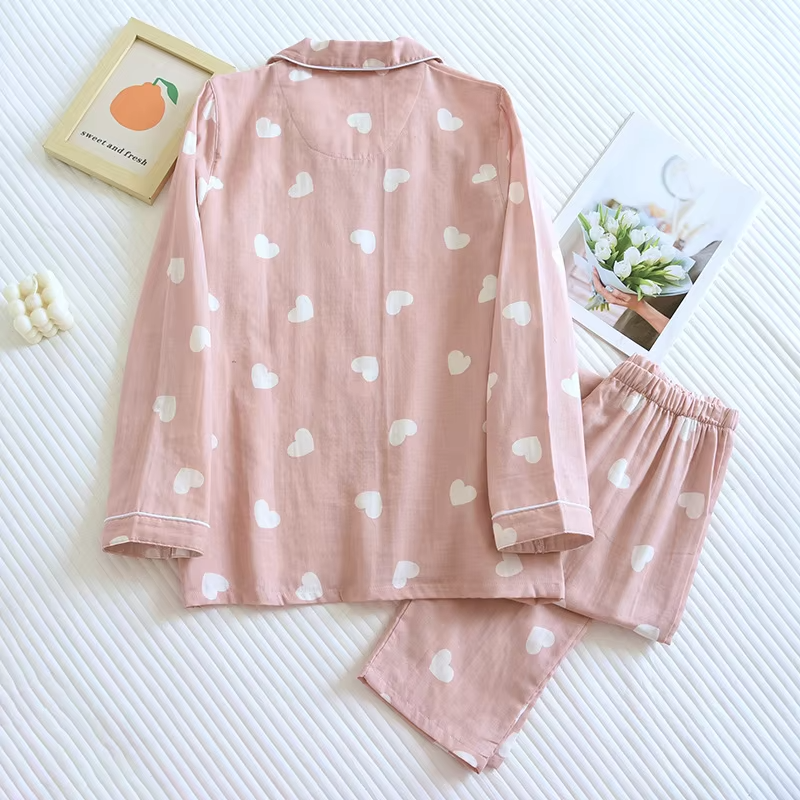 New Spring and Autumn Pajama Set Women's 100% Cotton Long Sleeve Pants Two Piece Love Lovely Sweet Home Furnishing Set - Image 5