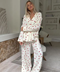 Autumn New Love Printed Comfortable Long-sleeved Trousers and Pajamas Two-piece Set for Women's Home Wear