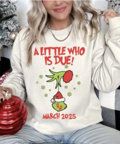 A little who is due Couples Grincmas Pregnancy Announcement sweatshirt,Christmas Maternity shirt,Christmas Pregnancy,Matching shirts