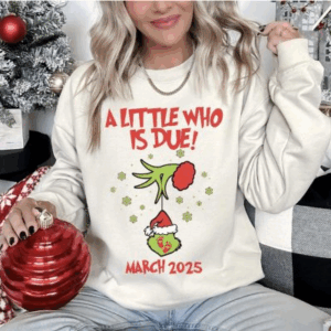 A little who is due Couples Grincmas Pregnancy Announcement sweatshirt,Christmas Maternity shirt,Christmas Pregnancy,Matching shirts