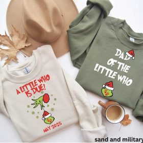A little who is due Couples Grincmas Pregnancy Announcement sweatshirt,Christmas Maternity shirt,Christmas Pregnancy,Matching shirts - Image 7