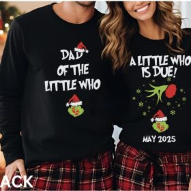 A little who is due Couples Grincmas Pregnancy Announcement sweatshirt,Christmas Maternity shirt,Christmas Pregnancy,Matching shirts - Image 6
