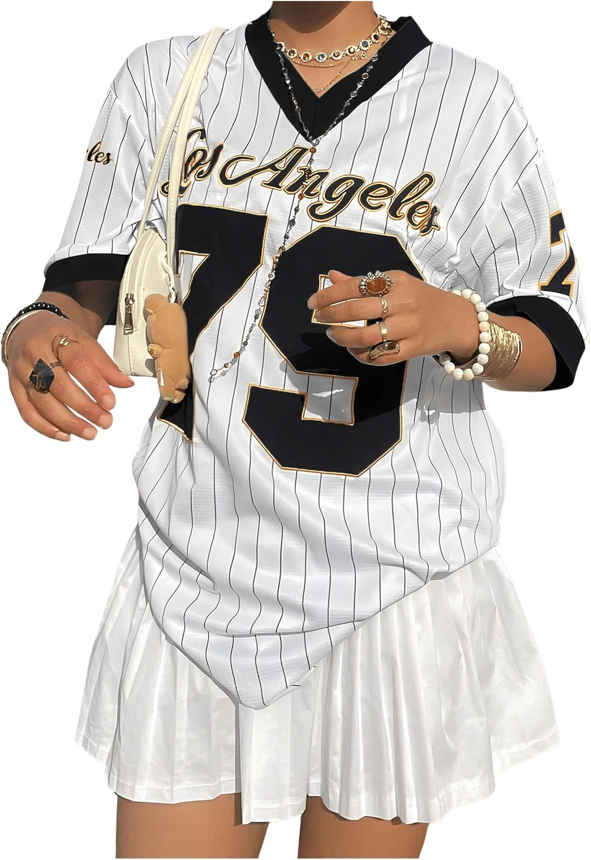 Jersey Shirts for Women Y2k Oversized T Shirt Striped Number Graphic Tees V Neck Half Sleeve Streetwear Tops - Image 14