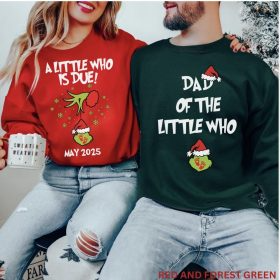 A little who is due Couples Grincmas Pregnancy Announcement sweatshirt,Christmas Maternity shirt,Christmas Pregnancy,Matching shirts - Image 4