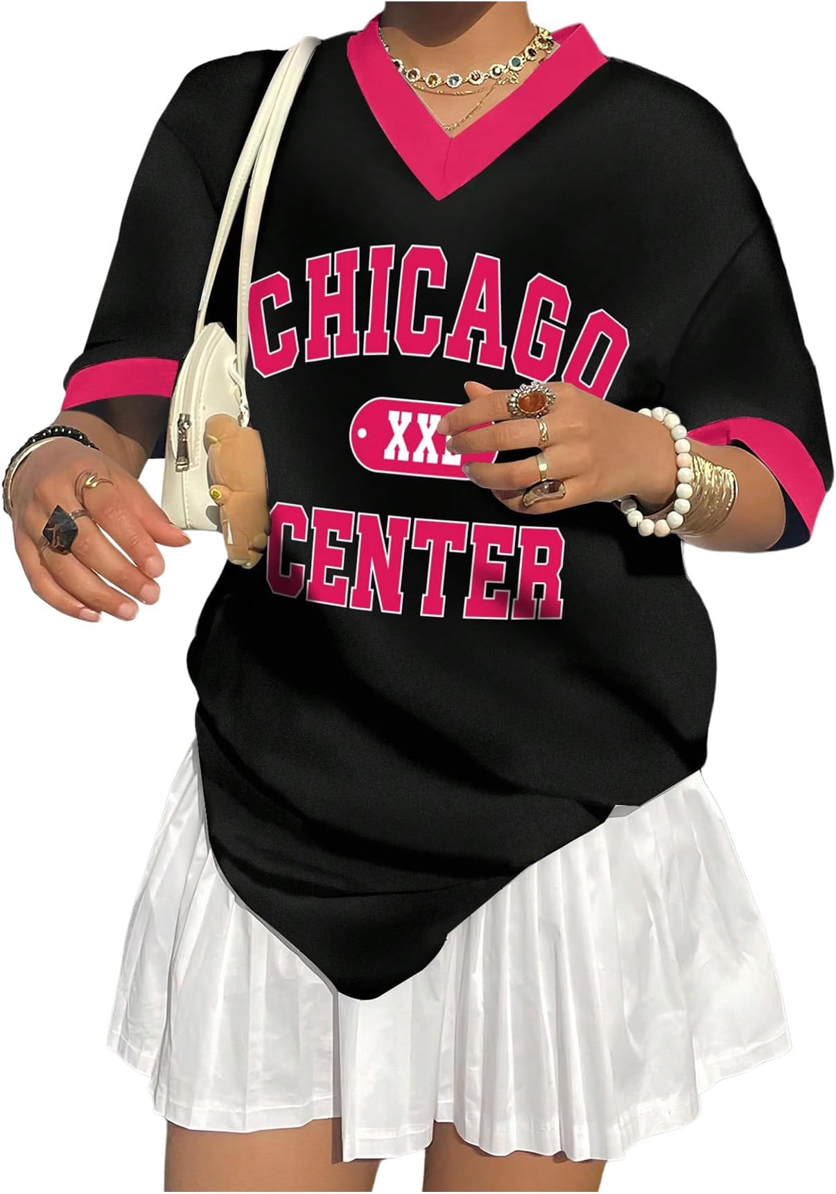 Jersey Shirts for Women Y2k Oversized T Shirt Striped Number Graphic Tees V Neck Half Sleeve Streetwear Tops - Image 13