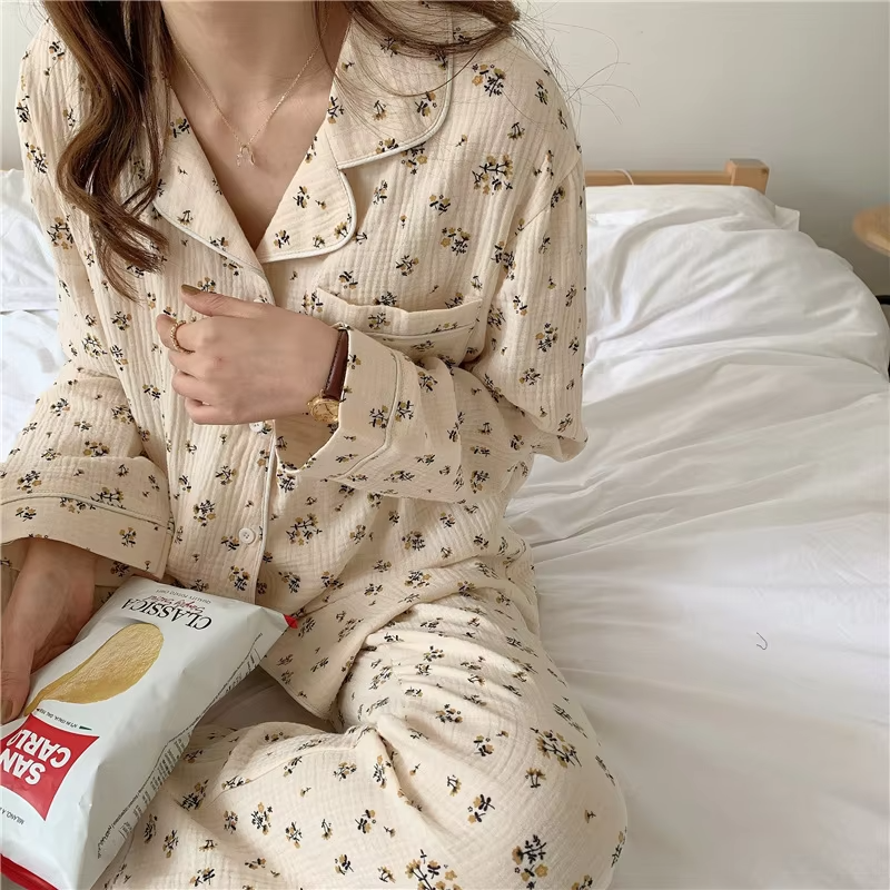 Cotton Sleepwear Print Pajama Sets Women Autumn Long Sleeve Trouser Kawaii Clothes Nightwear Korean Homewear Buttons Girl Pajama - Image 3