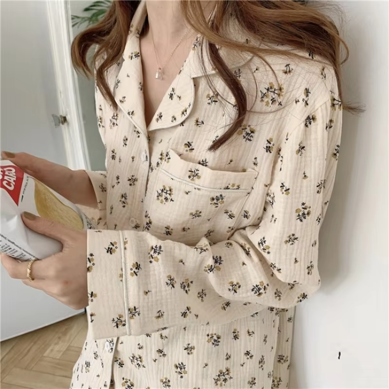 Cotton Sleepwear Print Pajama Sets Women Autumn Long Sleeve Trouser Kawaii Clothes Nightwear Korean Homewear Buttons Girl Pajama - Image 2