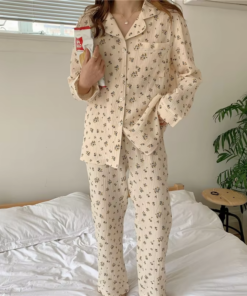 Cotton Sleepwear Print Pajama Sets Women Autumn Long Sleeve Trouser Kawaii Clothes Nightwear Korean Homewear Buttons Girl Pajama