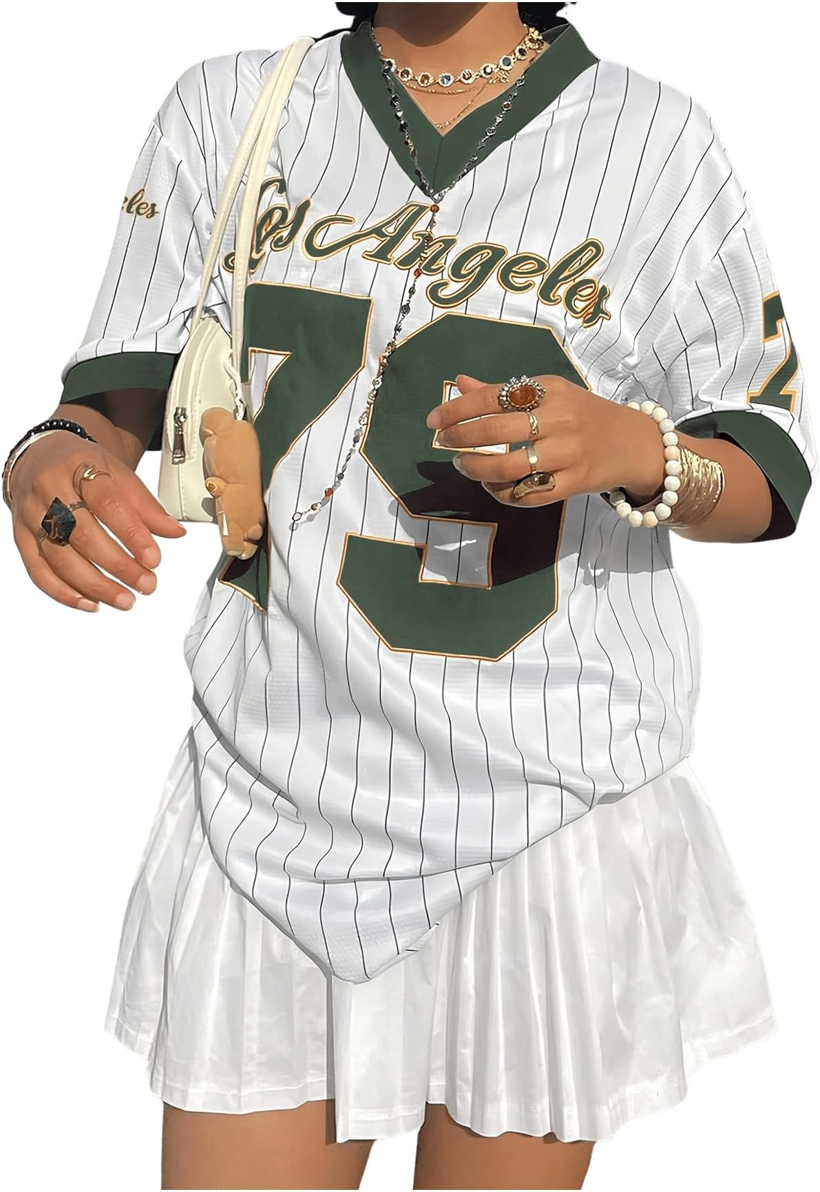 Jersey Shirts for Women Y2k Oversized T Shirt Striped Number Graphic Tees V Neck Half Sleeve Streetwear Tops - Image 4