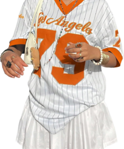 Alternative view of Jersey Shirts for Women Y2k Oversized T Shirt Striped Number Graphic Tees V Neck Half Sleeve Streetwear Tops