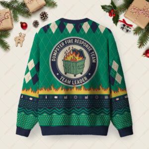 Alternative view of Dumpster Fire Response Team Green Ugly Christmas Fuzzy Fleece Sweatshirt