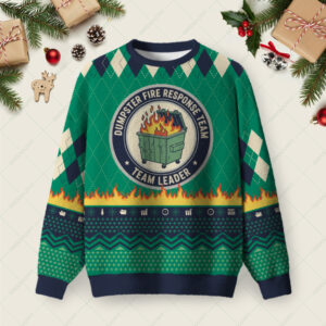 Dumpster Fire Response Team Green Ugly Christmas Fuzzy Fleece Sweatshirt