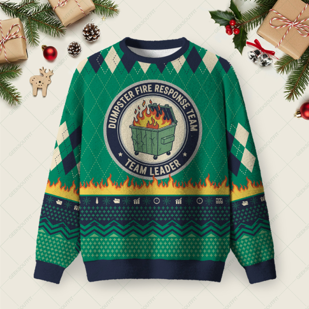 Dumpster Fire Response Team Green Ugly Christmas Fuzzy Fleece Sweatshirt