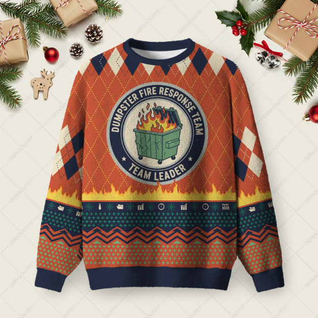 Dumpster Fire Response Team Red Ugly Christmas Fuzzy Fleece Sweatshirt