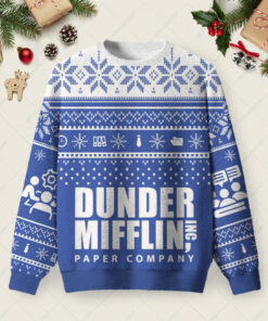 Dunder Mifflin Holiday Spirit Blue Ugly Christmas Fuzzy Fleece Sweatshirt