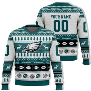 Alternative view of Eagles Football 2025 Ugly Christmas Sweater - Grishko.com