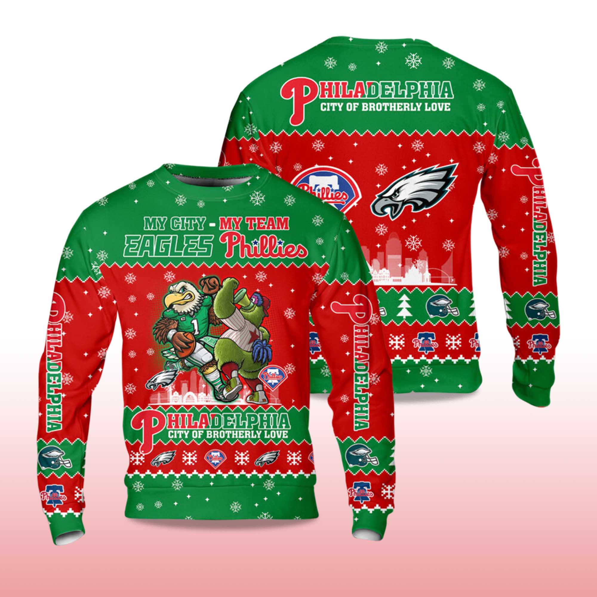 Alternative view of Eagles x Phillies City Of Brotherly Love 2025 Ugly Christmas Sweater