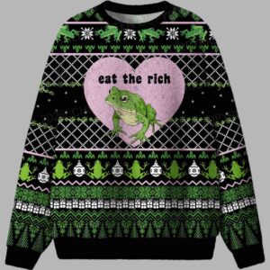 Alternative view of Eat The Rich Frog Ugly Christmas Sweater - gullprint.com