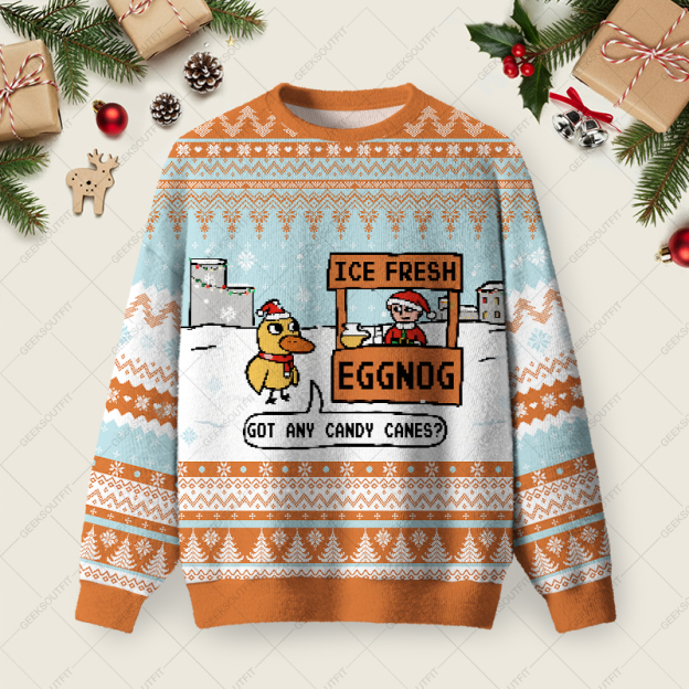 Eggnog & Candy Cane Deal Ugly Christmas Fuzzy Fleece Sweatshirt