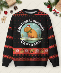 Emotional Support Capybara Ugly Christmas Fuzzy Fleece Sweatshirt
