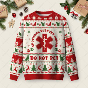 EMOTIONAL SUPPORT HUMAN Ugly Christmas Fuzzy Fleece Sweatshirt