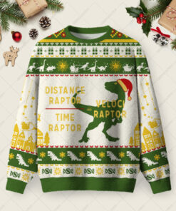 Equations Of Motion Science Velociraptor Ugly Christmas Fuzzy Fleece Sweatshirt