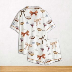 Alternative view of Espresso Martini Coquette Bow Short Sleeve Satin Pajama Set For Women