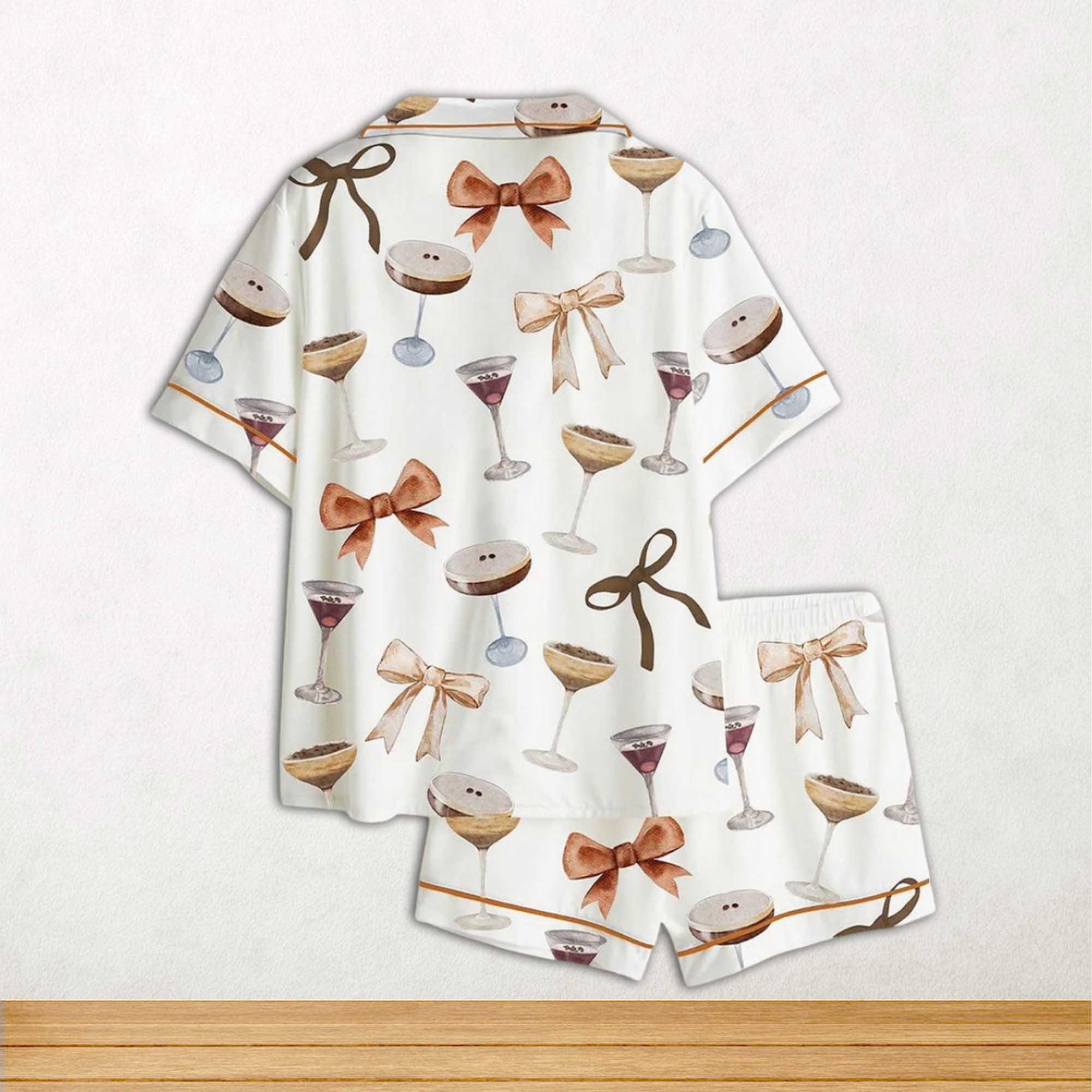 Alternative view of Espresso Martini Coquette Bow Short Sleeve Satin Pajama Set For Women