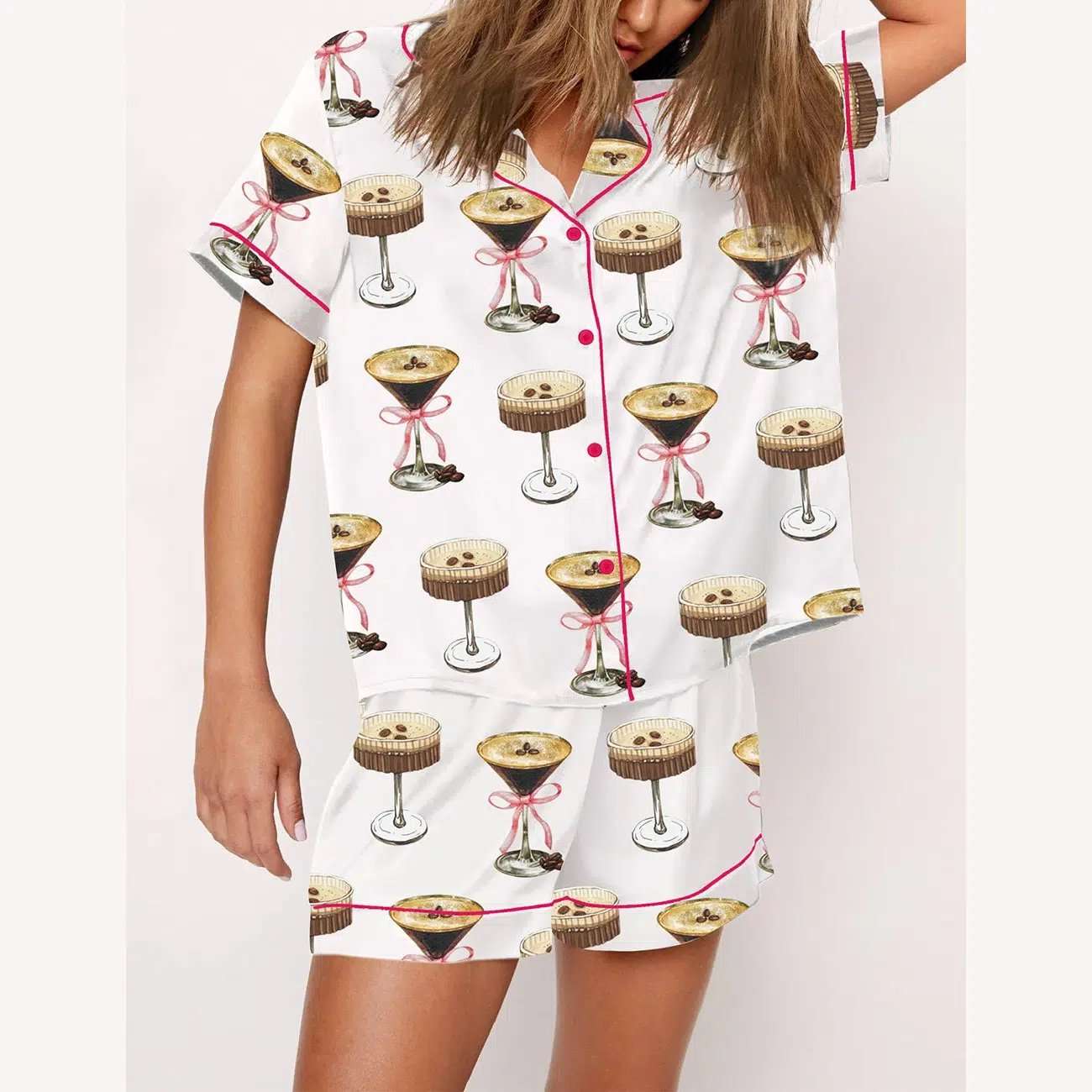 Espresso Martini Pink Bow Short Sleeve Pajama Set - Image 3