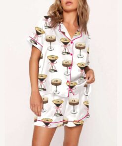 Espresso Martini Pink Bow Short Sleeve Pajama Set