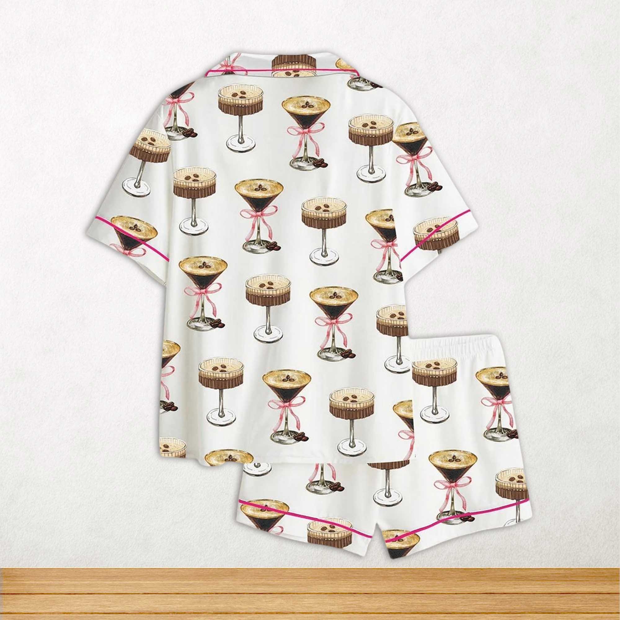 Alternative view of Espresso Martini Pink Bow Short Sleeve Satin Pajama Set For Women