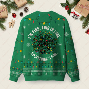 Alternative view of Everything is Fine Green Ugly Christmas Fuzzy Fleece Sweatshirt