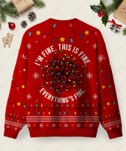 Alternative view of Everything is Fine Red Ugly Christmas Fuzzy Fleece Sweatshirt
