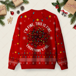 Alternative view of Everything is Fine Red Ugly Christmas Fuzzy Fleece Sweatshirt