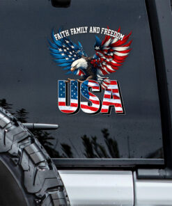 Faith, Family & Freedom America 250 Years Anniversary Eagle USA Flag Car Window Decal Sticker